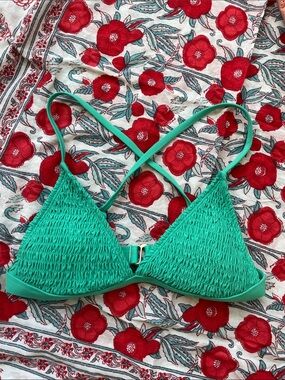 Carve Designs Green Smocked Triangle Bikini Top